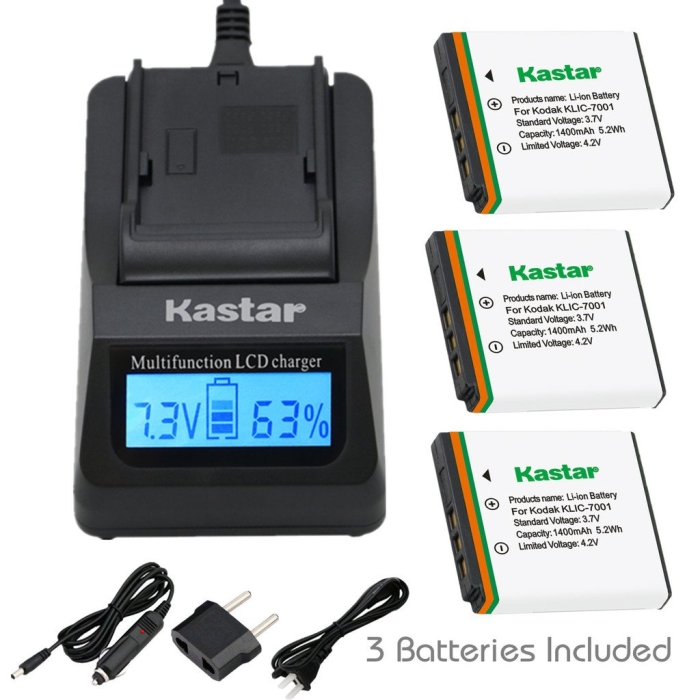 Kastar Ultra Fast Charger 3x Faster Kit And Battery 3 Pack For Kodak